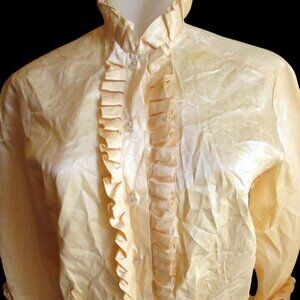 Women's True Vintage Blouse Medium 1960's Mod Yellow Ruffled 3/4 Sleeves Vampire